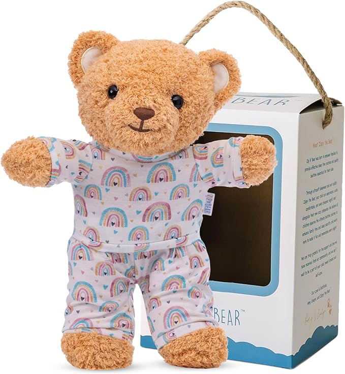 Zip N' Bear Soft Plush Teddy Bear Stuffed Animal with Radiant Rainbow Pajamas - Zippy The Bear Cute Cuddly Plush Toy, Perfect Sensory Teddy for Kids, Toddlers - Adorable Gift & Bedtime Companion