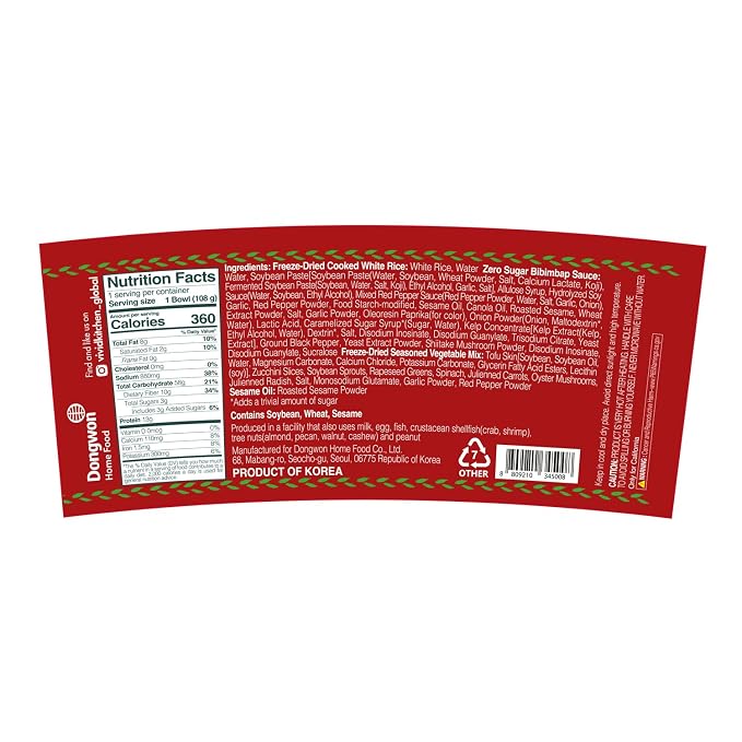 VIVID KITCHEN Freeze-Dried Bibimbap with Zero Sugar Sauce – Plant-Based Korean Meal – 3-Minute Microwave Bibimbap with 8 Vegetables – Lightweight, Portable Bowl (3.8oz / 108g) (3 Pack (3.8 OZ X 3EA), 11.4, Ounce)