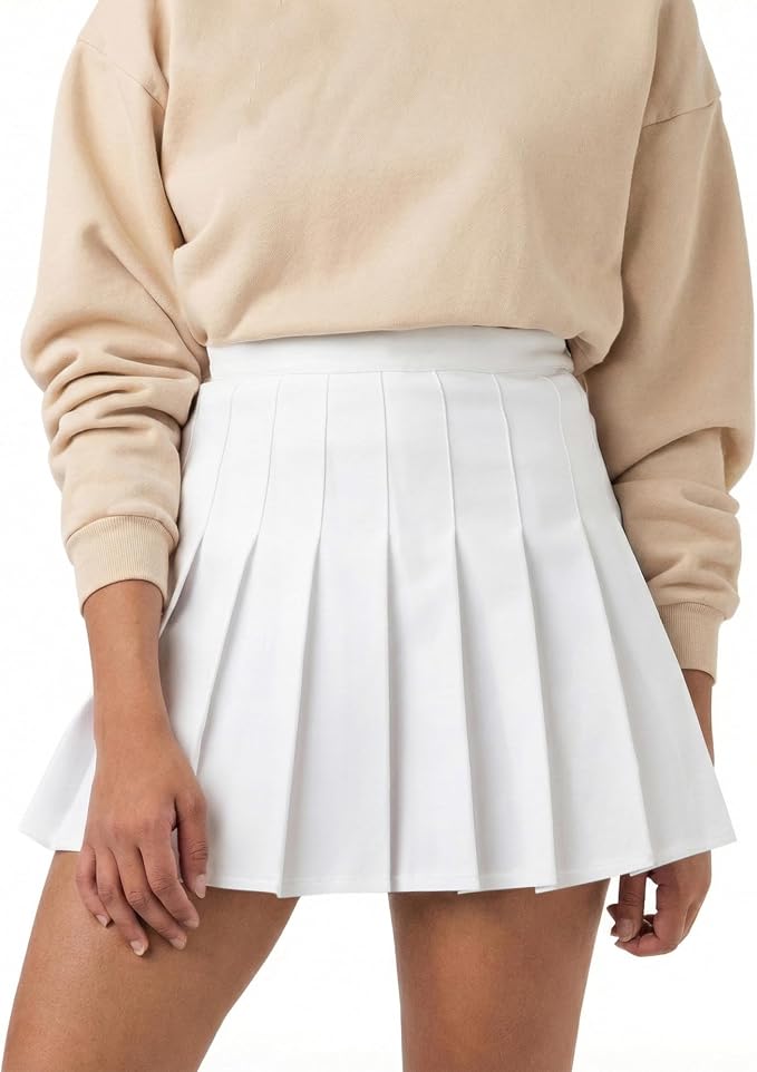 SCKTOO Women's High Waist A-Line Pleated Tennis Mini Skirt Built-in Shorts | Soft Comfort Low-Stretch Fabric Side Zipper Flared Skater Skirt for Y2K Casual Wear School Uniform Cheer Golf Outfits
