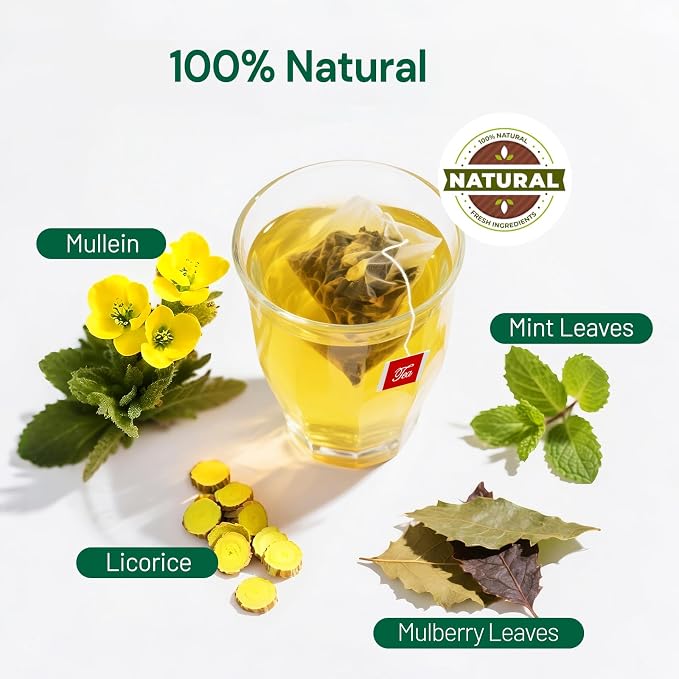Natural Mullein Tea Bags for Lungs -Mullen Leaf & Herbal Blend Mint Leaves for Respiratory Support & Detox Tea Caffeine-Free 20Bags