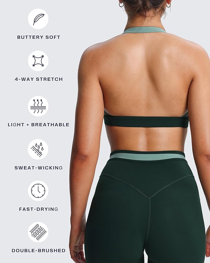 Aoxjox Women's Color Block Halter Workout Sports Bras Fitness Athletic Vanessa Bra Yoga Crop Tank