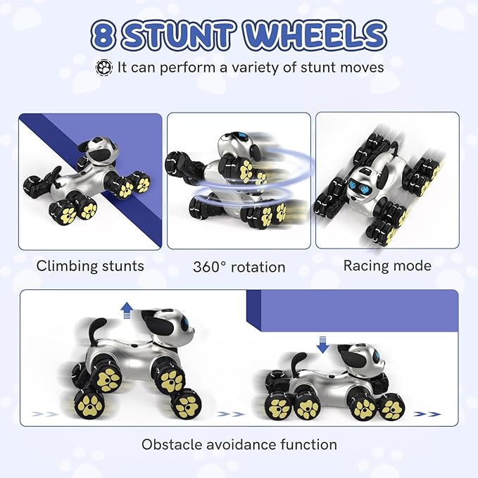 8WD Stunt RC Car Robot Dog Toys, 2.4GHz Remote Control Car Dog Toys with LED Eyes, Smart Interactive Programmable Robot Gift for Kids Age 3 4 5 6 7 8 Year Old
