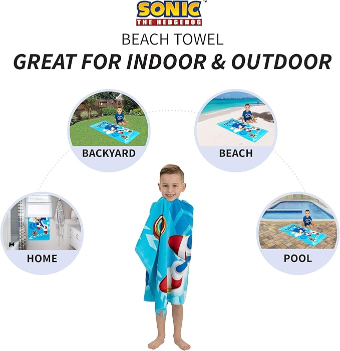 Franco Sonic The Hedgehog Recycled Polyester Beach Towel, 58 in x 28 in, Ready to Run Pattern