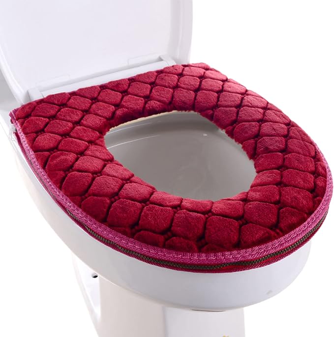 Toilet Seat Cover Pad Toilet Seat Cushion Washable & Comfortable Cover Pads, Fits Most Size Lids Mat U Shaped Covers for Bathroom Pad with Zipper Cushioned Soft Warmer Washable