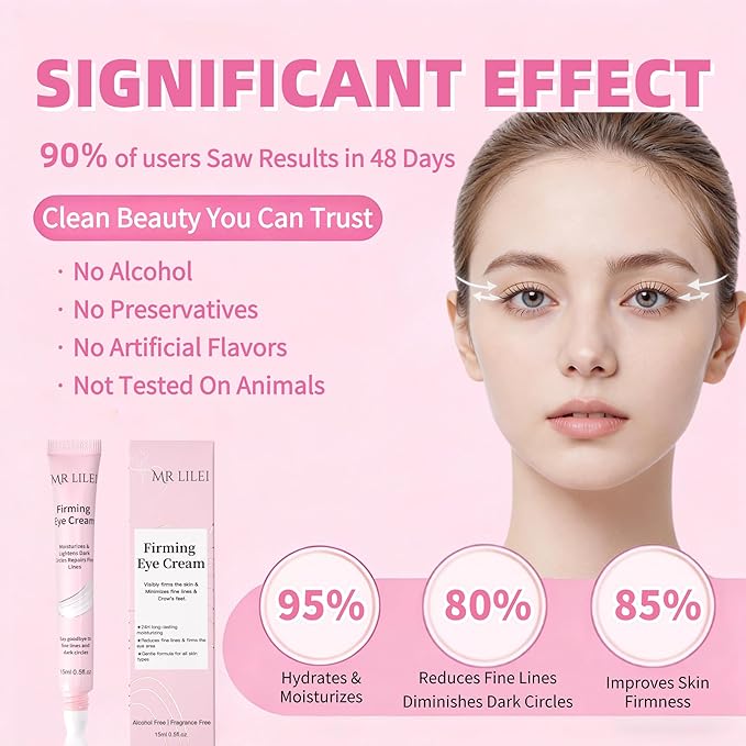 Hyaluronic Acid Firming Eye Cream, Daily Eye Treatment Cream, Unde Eye Cream for Dark Circles & Wrinkles, Anti-Aging & 24H Hydration, 0.5 oz