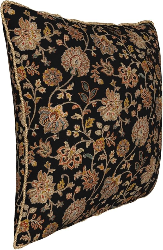 Vintage Tapestry Velvet Pillow Covers 20x20 In Black Brown Bohemian Boho Carpet Throw Pillows for Couch Soft Cushion Covers Rustic Retro Rug Pillow Cases for Sofa Bed Living Room Outdoor Pillowcase