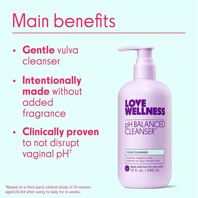 Love Wellness pH Balanced Cleanser | Feminine Vulva Wash for Intimate Health & Hygiene | Fragrance-Free, Non-Irritating & pH Matched | With Aloe Vera & Calendula for Sensitive Skin | 10 Fl Oz