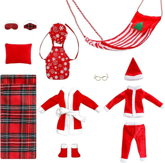 Elf Clothes and Accessories Christmas Elf Clothing Decor (12Pcs Hammock and Sleeping Bag Set)