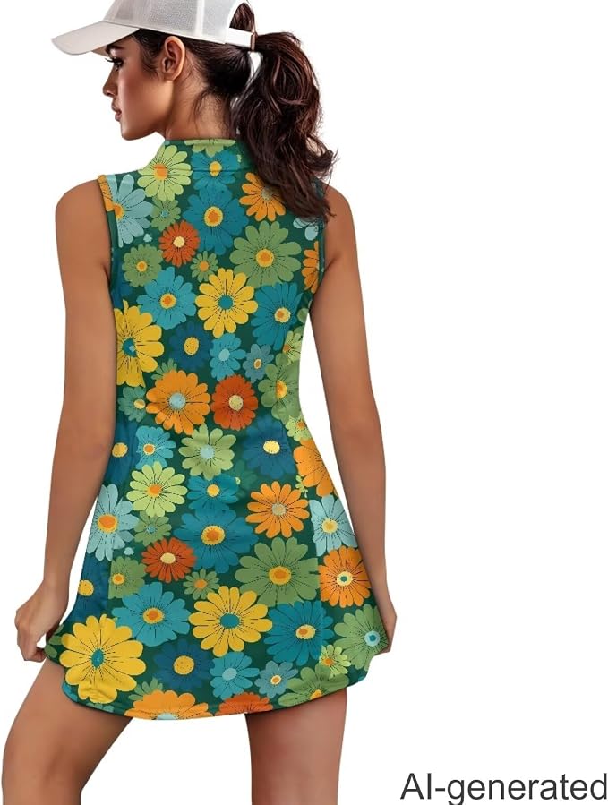 Golf Dress Tennis Dresses for Women with Built in Shorts and Pockets Sleeveless Athletic Dress Workout Dress
