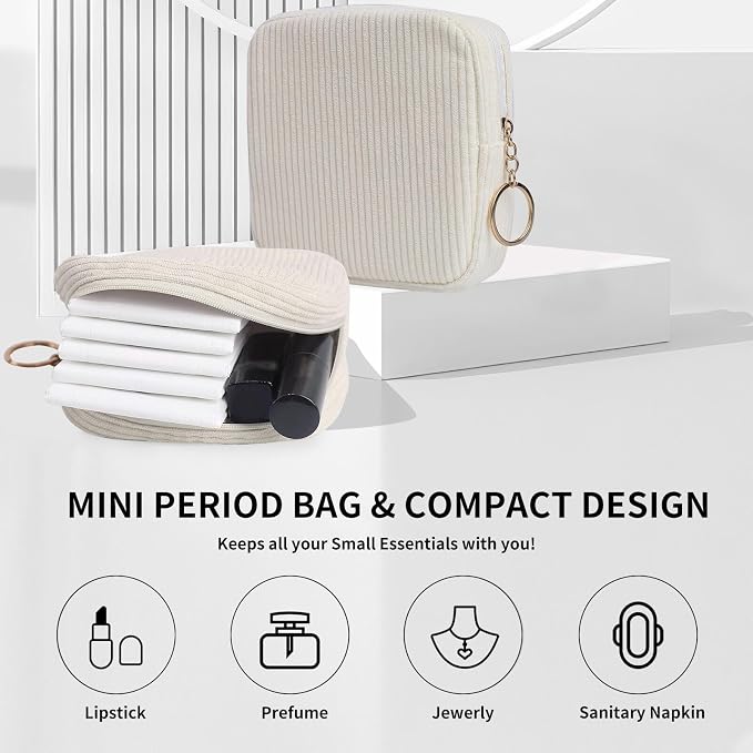 Sanitary Napkin Storage Bag, Preppy Corduroy Period Bag for Women, Cute Portable Period Pouch with Zipper, Sanitary Pads Bag Tampons Holder for Purse, First Period for Women Ladies