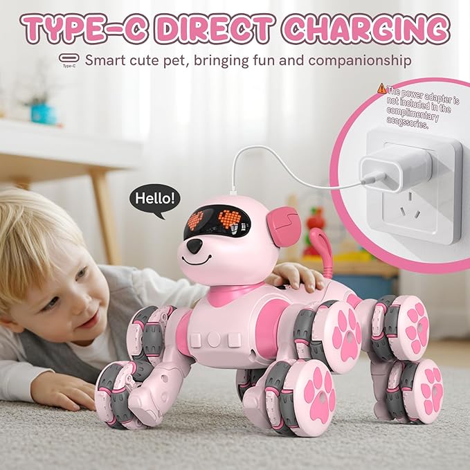 8WD Stunt RC Car Robot Dog Toys for Girls Age 3+, 2.4GHz Remote Control Car Dog Toys with LED Eyes, Smart Interactive Programmable Robot Gift for Boys & Girls Age 3 4 5 6 7 8 Year Old