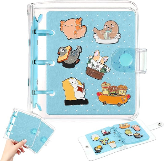 8 Pcs Mini Enamel Pin Display Book Gift Clear Collection Travel Trading Binder Holder Badge Book Storage Organizer up to 36 1-inch Enamel Pins for Travel Collectors (Blue,4.61x3.94 in)