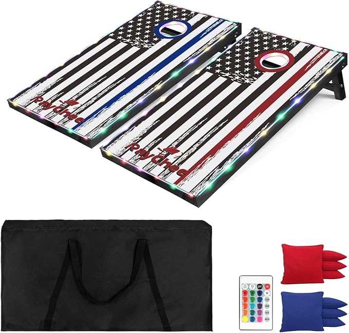 LED Cornhole Set, 3 x 2ft / 4 x2 ft Cornhole Board Game Set, Corn Hole Outdoor Game, Multi-Design with Light-Up Border, 8 Bean Bags, Carrying Case for Backyard, Beach, Lawn