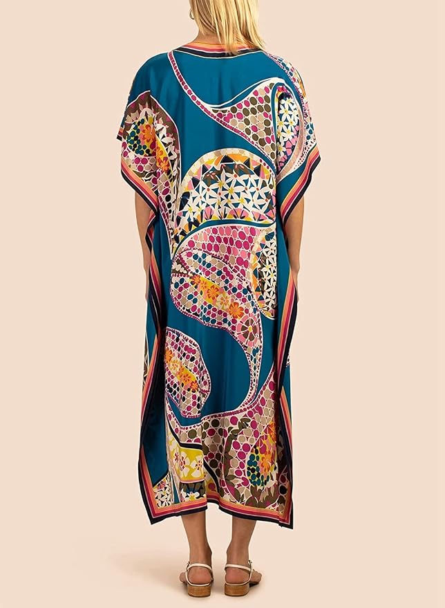 Venasha Womens Caftan Floral Print Kaftan Dress Short Sleeve Swimsuit Cover up Loungewear for Summer
