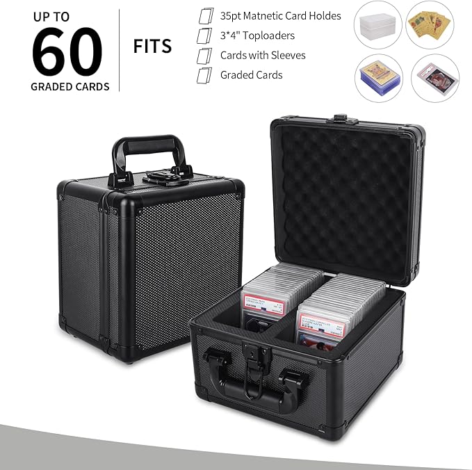 KAGSWAMO Graded Card Storage Box, Holds 60+ PSA Slab Card Case for Graded Cards Sports Cards, Baseball Trading Card Case Holder Fits PSA, CSG, BGS and Top Loaders