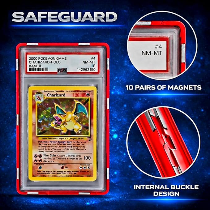 Metal PSA Slab Bumper Case UV Resistant- Safeguard Stackable Magnetic Aluminum Metal Case For Graded Cards (Red/Black)