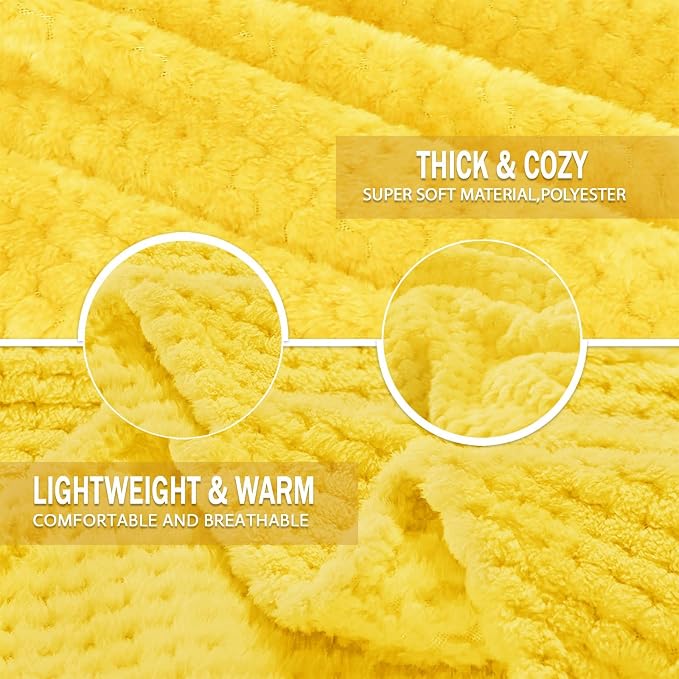 Exclusivo Mezcla Large Waffle Fleece Throw Blanket for Couch, Yellow | Lightweight Soft Blanket for Sofa, Bed, Living Room, Plush Fluffy Throw for Home Decor, Travel, All Season, 50x70 Inches