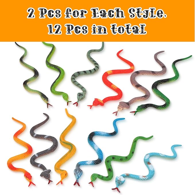 24 Pcs Realistic Rubber Snakes Colorful, Mini Plastic Snakes, Prank Snake Toys for Party, Tricking People, Kids Playing, Garden Props Decorations, 4in