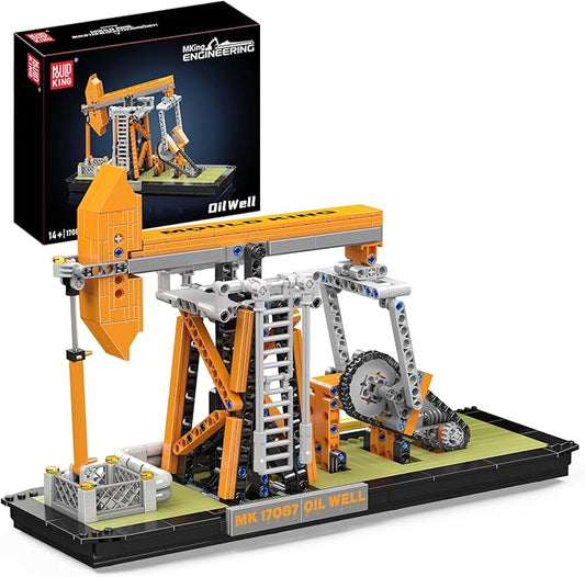 Mould King 17087 Engineering Oilfield Model Building Sets, Nodding Donkey Pumpjack Oil Derrick Model Kit That Work, with Battery and Motor, Home Decor Desktop Decoration for Adult Teen(840 Pieces)