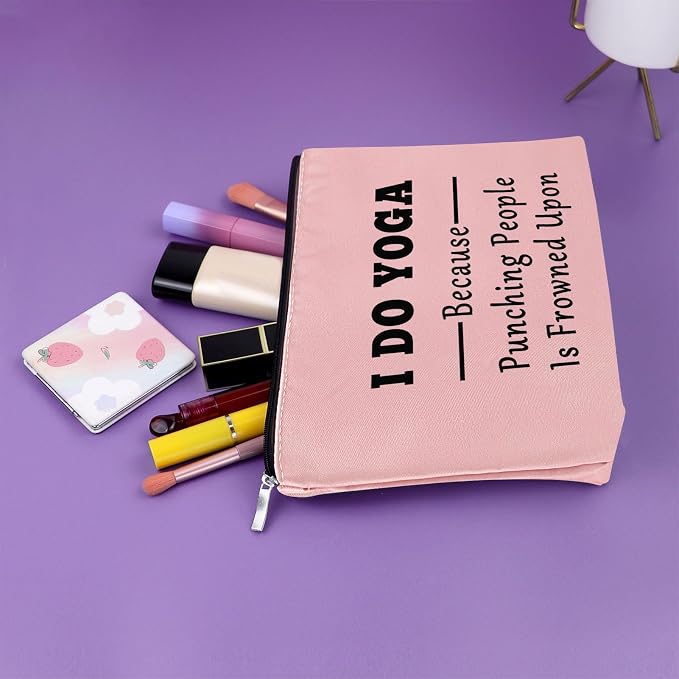 Sazuwu Yoga Themed Pink Makeup Bag Cosmetic Bag for Yoga Lovers Teachers Training Thank You Birthday Present Travel Pouch