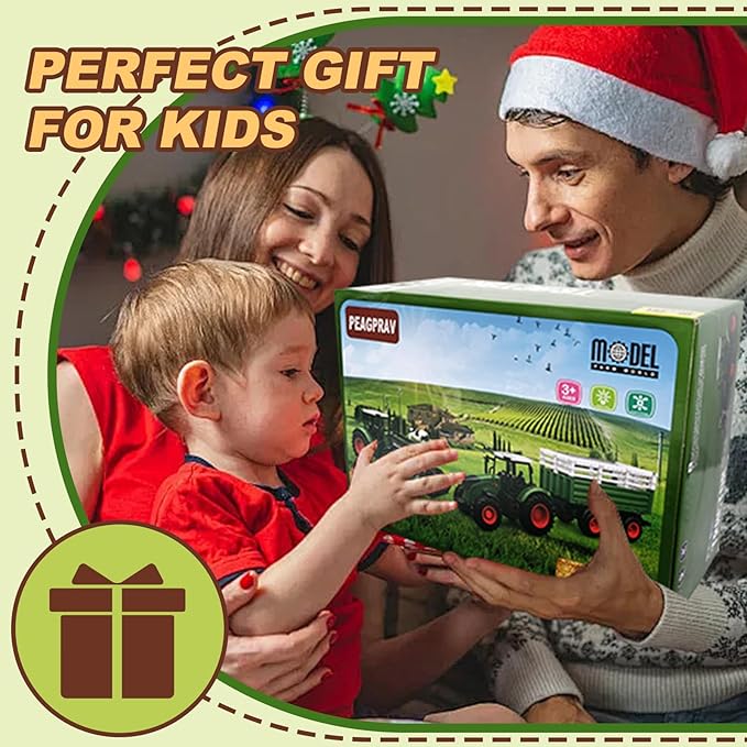 Farm Tractor Toys Set Bale Haying Round Baler with Barn, Farmer,Cow,Farm Tools,Tree Farm Tractor Pla yset for Kids Toddler Boys Girls Ages 3-7 Years