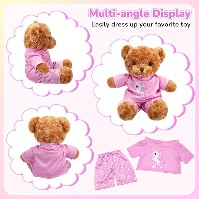 2 Pcs Bear Clothes Outfit Fit Most 12-16 Inch Stuffed Clothing Cute Plush Doll Clothes Plushy Bear Pajamas for Stuffed Make Your Own Plush Bears(Unicorn Style,Pink)