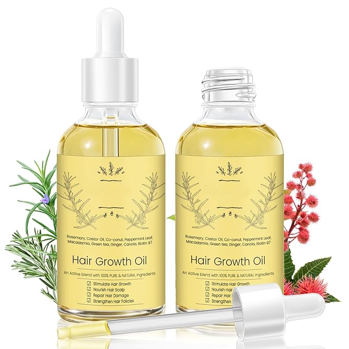 Natural Hair Growth Oil Kit with Rosemary Hair Oils for Hair Growth for Dry Damaged Hair, for Men and Women 2PCS*2 fl.oz (Yellow)