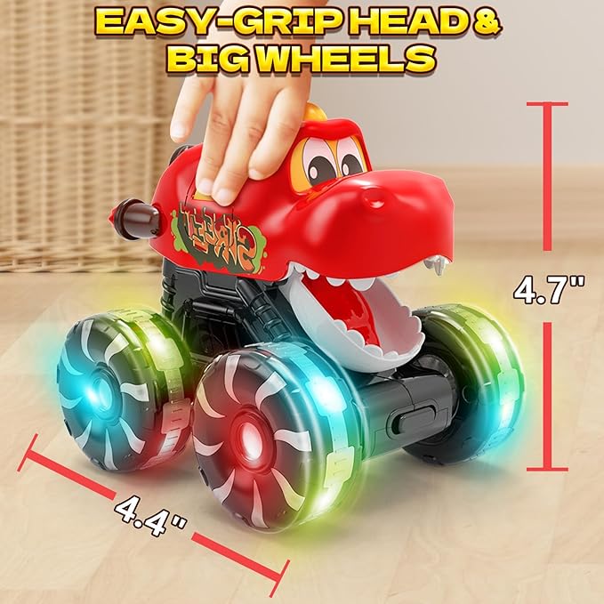 3 Pack Dinosaur Car Toys for Kids Toddlers, Light up Wheels Monster Truck Toys for Boys 2 3 4 5 6 7 8 Years Old Christmas Birthady Gifts Press & Go Dino Trucks Toy for Toddler Boy Baby