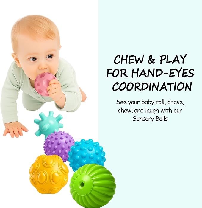 Multicolored Soft Balls for Babies, Textured Montessori Toys | Bright Colors, Sensory Montessori Toys, Teething Play, Easy Clean, Infant Development, Baby Birthday Gift