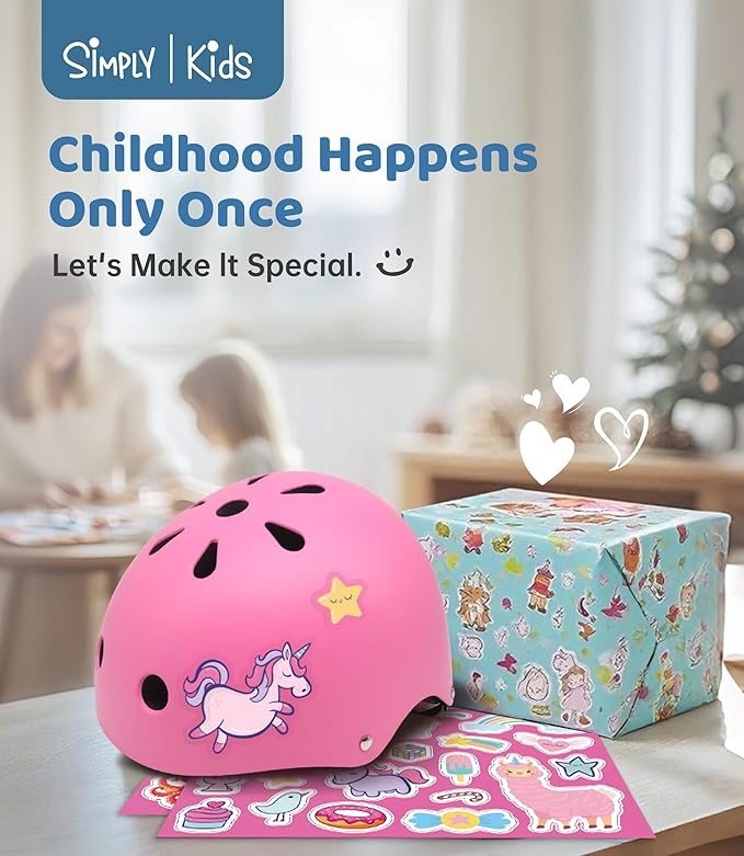Simply Kids Bike Helmet with DIY Stickers, CPSC & CE Certified - Toddler Helmet for Skateboard Roller-Skating Bicycle Scooter