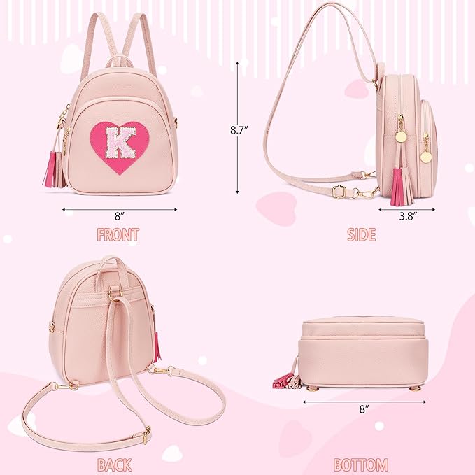 Valentines Day Gifts for Kids Gifts for Girls Little Girl Initial Mini Heart Backpack Purse Crossbody Bag with Tassel，Pink-K