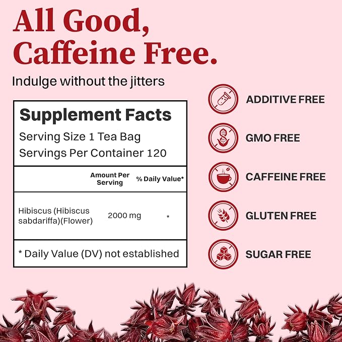 SKMTT Hibiscus Tea Bags, 120 Count – Premium Hibiscus Flower Herbal Tea (2g/Bag), Caffeine-Free, Non-GMO, Refreshing Tart Flavor