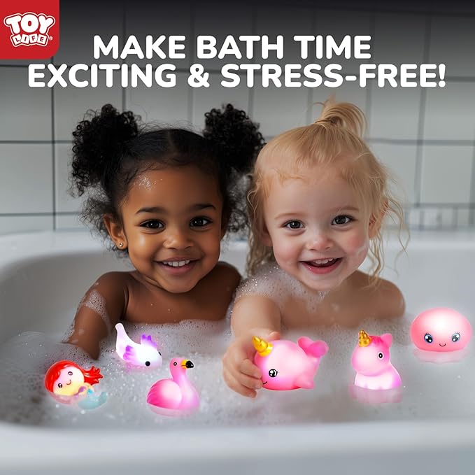 TOY Life 6 PCS Mermaid Light Up Bath Toys for Kids Ages 4-8, No Hole Glow Bath Toys for Kids, Baby Toddler Bath-Time, Birthday Gifts for Kids, Girls, Boys, Ideal for Shower, Bathtub, Pool