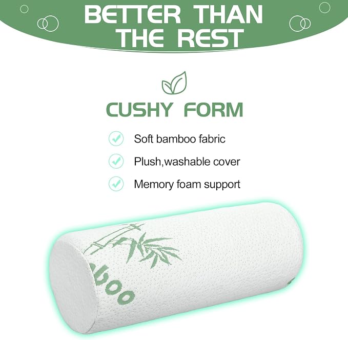 Bucherry 3 Pack Cervical Neck Roll Memory Foam Pillow Cylinder Bolster Pillow for Bed Round Neck Support with Removable Washable Cover for Sleeping Travel Yoga Legs Back Lumbar (15.75 x 5.91 Inches)