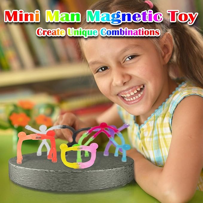 mom&myaboyMini Man Magnetic Toy for Kids Travel Toys Fridge Magnets Toy for 3-15 Year Old Anxiety Relief Toys for All Age 10 Pcs Rubber Magnet Men Educational Fidget Toys (Solid Colors)