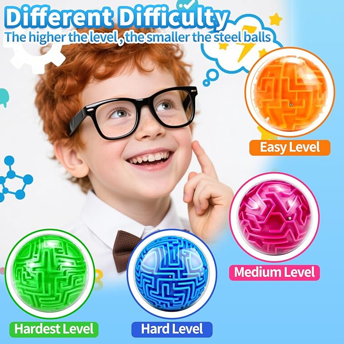 YongnKids 4Pcs 3D Puzzle Maze Ball Brain Teaser Puzzles Maze Game for Kids Adult, Fidget Toy for Motor Skills and Coordination,Kids Autism ADHD Calming Focus Stress Relief Toy