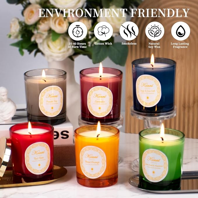KONNI Scented Candles, Soy Candles, Aromatherapy Candle, Lime Basil & Mandarin Scented Candle for Men Women, Soy Wax Candle, 7.05oz, Ideal for Creating Relaxing Ambience & Holiday Gifting