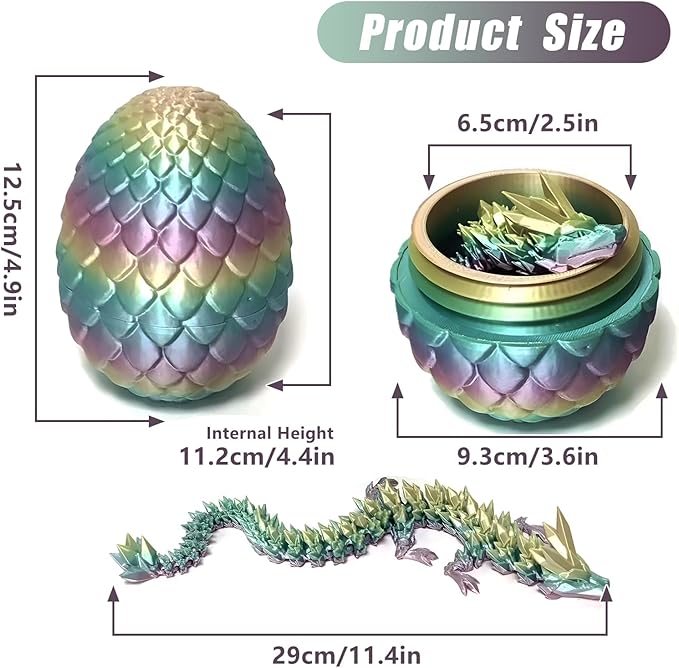 Pigmiss 2Packs 3D Printed Dragon Egg Crystal Dragon Fidget Toy Full Articulated Dragon Mystery Dragon Eggs with Dragon Inside Home Office Desk Decor Gifts Toys (Purple+Rainbow)