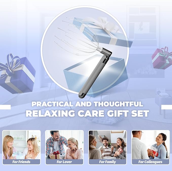 Head Massager Scalp, Vibrating Electric Scalp Massagers, Battery Powered Head Scratchers Massager Whisk Hair Massage Relax Tool with 20 Metal Fingers for Stress Relief, ldeal Gift for Women & Men