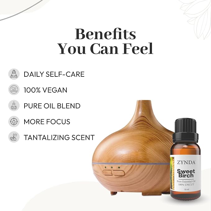 Sweet Birch Essential Oil • 100% Pure & Natural Organic Birch Oil for Muscle Relief, Skin Care & Aromatherapy – Premium Massage & Body Essential Oils – 10ML