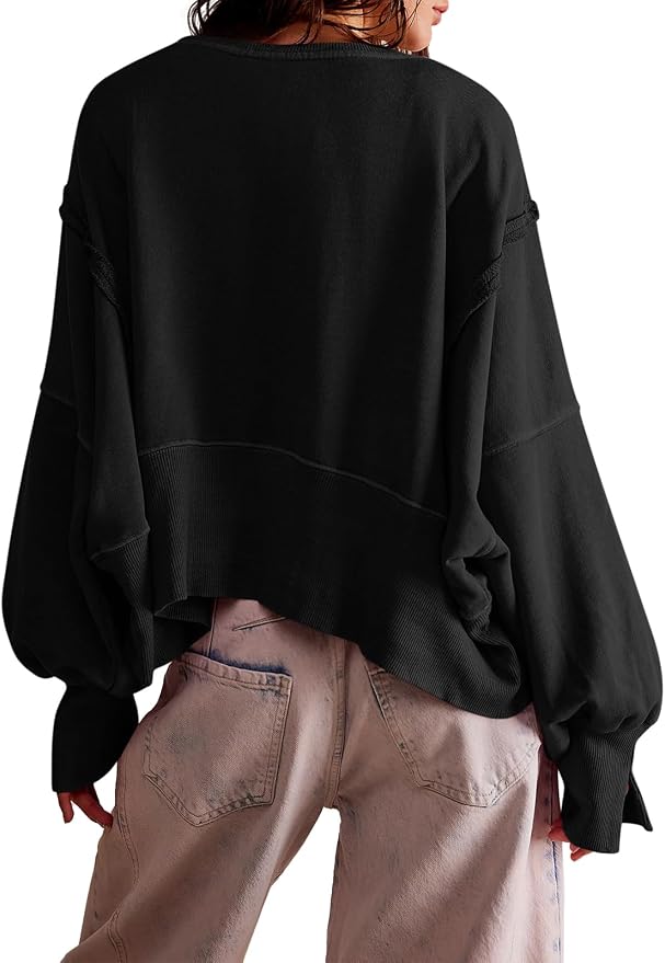 Zwurew Womens Casual Sweatshirt Cropped Shirts | Loose Fit, Tee Top, Pullover, Crop Hem, Design Trim, Daily Tops