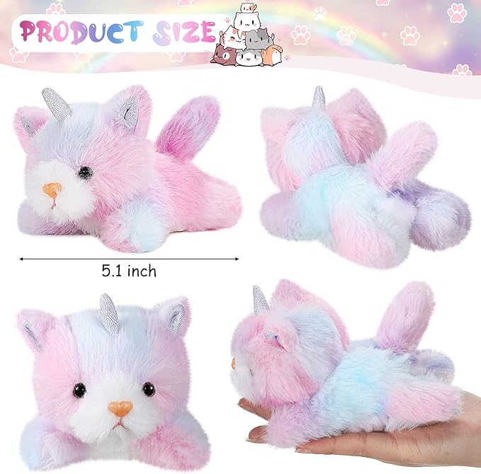 Sumind 8 Pcs Cat Stuffed Animals Bulk Plush Pets 5 Inch Cute Assorted Plush Cats Horse for Birthday Halloween Christmas Party Favors Favors(Horned Cat)