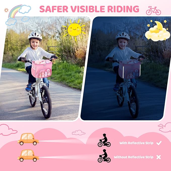 Kids Bike Basket, Front Frame Handlebar Bag for Toddler Scooter Tricycle Bicycle, Cute Small Fabric Bicycle Basket for Boys & Girls,