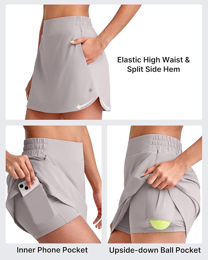 G4Free A Line Golf Skirts for Women 15'' Elastic High Waisted Tennis Skort | with 4 Pockets, Built-in Shorts, Dolphin Hems, Lightweight, Quick-dry, Breathable, Vibrant Colors, Athletic & Casual