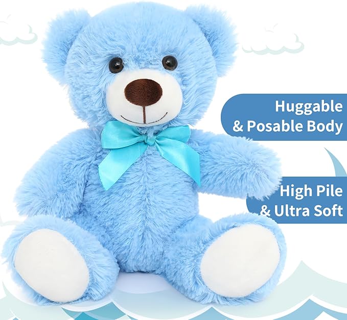 MorisMos Teddy Bear Stuffed Animal Bulk Packs for Baby Shower, Valentine's Day, Blue