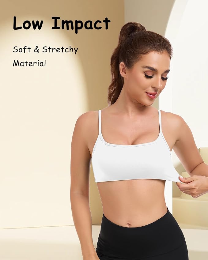 QUOJIZY Sports Bras for Women Open Back Workout Tops for Women Yoga Bra Spaghetti Straps Twist Back