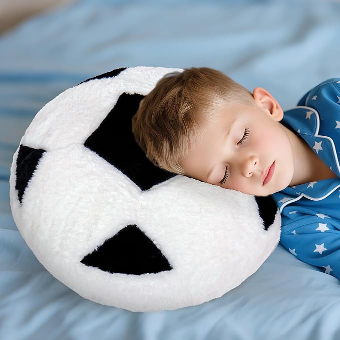 Wepop 18in Fluffy Soccer Pillow, Soft Soccer Pillows, Sports Ball Pillow Stuffed Plush Toy Room Decoration and Gifts for Kids, Boys, Girls, Soccer Fans