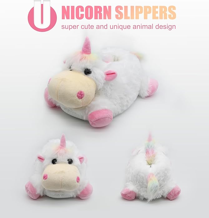 Onmygogo Indoor Fuzzy Winter Animal Panda and Cow Plush Slippers for Adult Women Men Boys Girls Kids