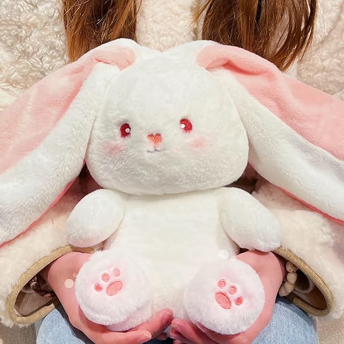 Bunny Plush Doll Toy Pillow, Reversible Carrot Strawberry Bunny Stuffed Animal with Zipper, Cute Rabbit Decoration for Kids & Adult Birthday Party Gift (1pcs 7" Strawberry)