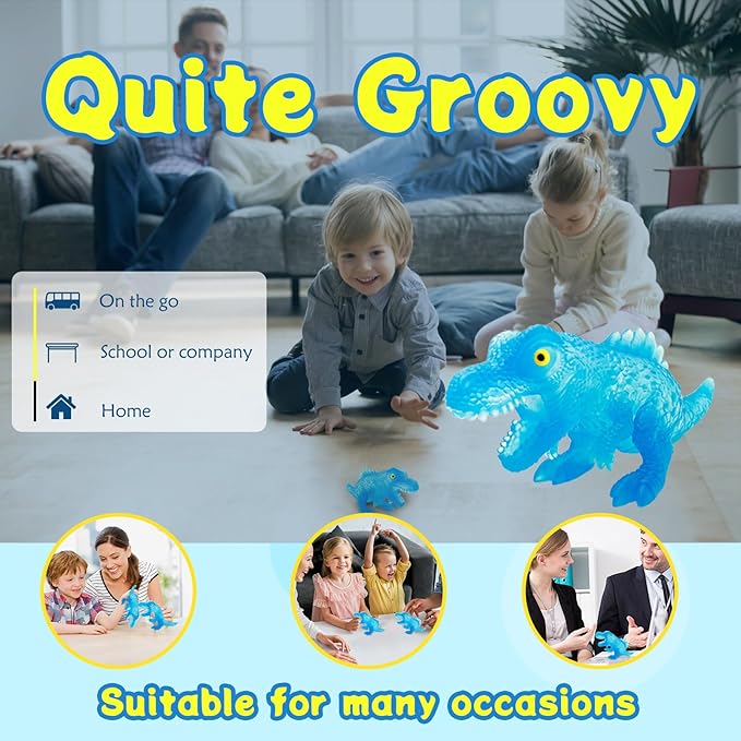 BENSE 4.4" Squishy Sensory Fidget Toy with Dinosaur - Realistic Stress Relief Fidget Toy for Kids & Adults, Anxiety Relief Party Favors & Birthday Gift for Boys Girls (Blue, Ages 3+)